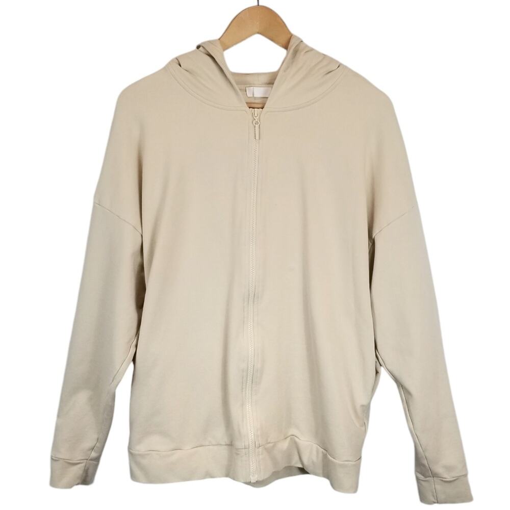 Meshki Unisex Zip Front Hoodie Hooded Sweatshirt Cream Size Medium